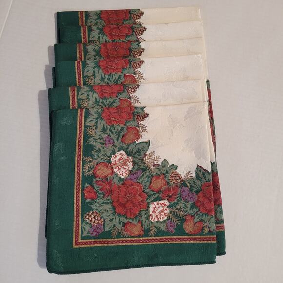 Fashion Industries Vintage Lot Of 6 Damask Christmas Napkins Floral Border EUC - Picture 1 of 8